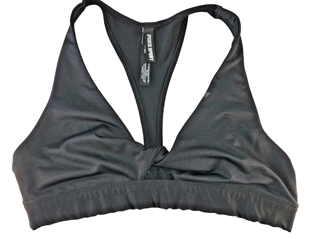 Victorias Secret PINK Ultimate Pink Twist Front Racerback Sports Bra BLACK - XL